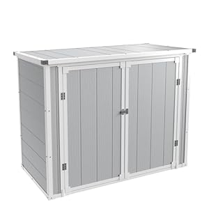 UDPATIO 41 CuFt Horizontal Storage Shed Outdoor Weatherproof Resin Storage Shed with Floor Thickened Gas Spring Lockable Doors for Trash Can Storage Tools Lawn Mower for PatioLight Grey