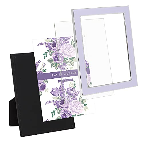 Laura Ashley 5X7 Lavender Enamel Picture Frame, Silver Metal Edge With Easel, For Countertop, Counterspace, Tabletop Display, Bookshelf, Desk, Wall Décor, Photo Gallery (5X7, Lavender W/Silver) #TOP5