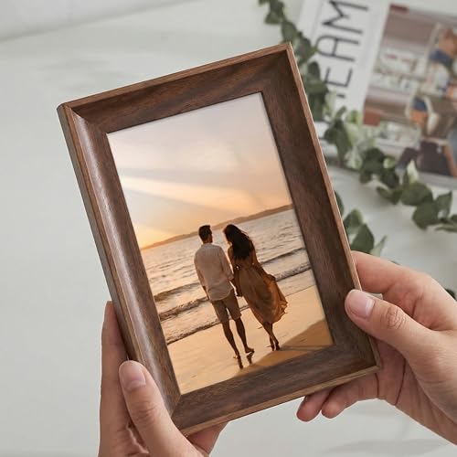 Image of Premium Walnut Brown 5x7 Inch Small Photo Frame | Table Top Display with Clear Plexiglass | Photo Frames for Table, Perfect for Home Decor, Wedding, Anniversary, Memories & Gifts