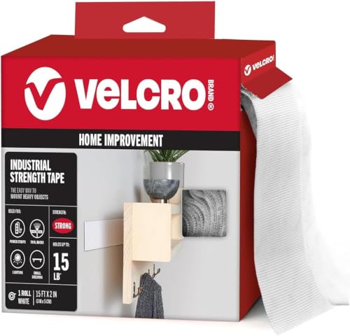 Image of VELCRO Brand 90198 Industrial Strength | Indoor & Outdoor Use | Superior Holding Power on Smooth Surfaces | Size 15ft x 2in | Tape, White, 1 Count (Pack of 12)