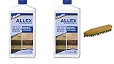 Sanitärshop Baustoffe & Sanitär Set: 2 x Lithofin ALLEX Grünbelagentferner 1 Liter mit Reinigungsbürste - Grünbelag-Entferner Algen- und Moosentferner - vorbeugen gegen grüne & rutschige Beläge