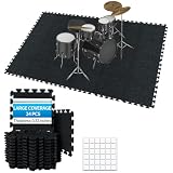 TroyStudio Thick Sound Absorbing Interlocking Floor Mats, 24 Pcs 11x 11 x 0.32 inches High Density Piano Carpet Drum Rug, Non-Slip Anti Vibration Soundproof Pads Acoustic Blankets for Music Studio