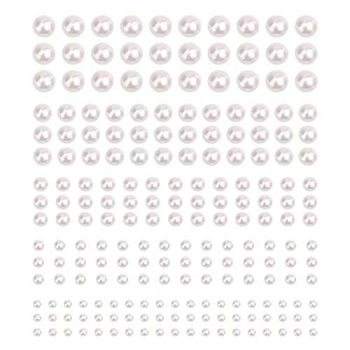 AIEX 2038 Piezas Pegatinas de Perlas Blancas, Perlas Adhesivas Manualidades 3mm/4mm/5mm/6mm/8mm Pegatinas de Perlas Semiredondas para Uñas Maquillaje Facial Decoración del Hogar Álbumes de Recortes