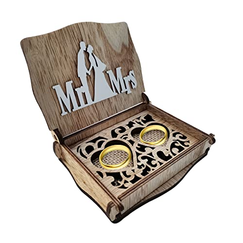 Holz Ring Box Vintage Rustikale Mr Mrs Spitze Hochzeit Ring Box Verlobungsring Schmuckschatulle für Verlobung Heiratsantrag Cover
