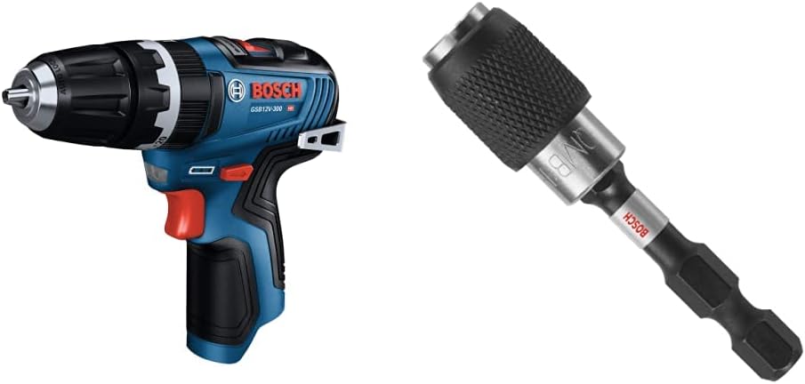 Bosch GSB12V-300N 12V Max Brushless 3/8 In. Hammer Drill/Driver (Bare Tool)&BOSCH ITBHQC201 2 1/4", Impact Tough Quick Change Bit Holder