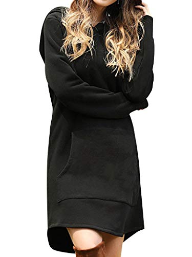 Dresswel Damen Hoodie Kleid Sweaterkleid Langarm Pullover Sweatshirts Kapuzenpullover Tops Herbst Mini Kleid mit Tasche Cover