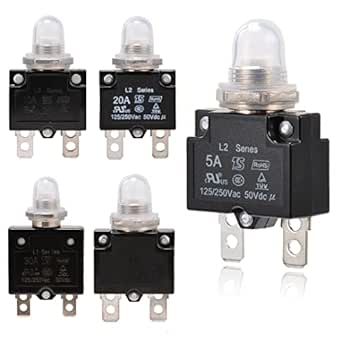 Disjoncteur Thermique 5A - Réarmable Bouton-poussoir, étanche, Pour Panneau 12V/24V