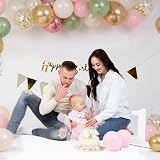 Różowe, zielone, białe i złote balony mieszane