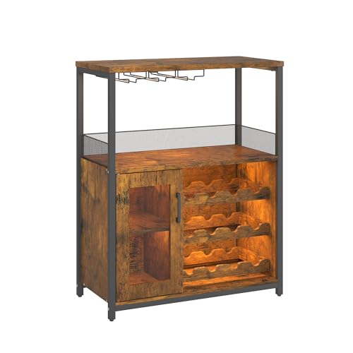 Garveemore Gabinete Para Vinos Industrial Con Iluminación Led, Estante Ajustable Y Soporte Para Vasos, Armario De Bar 70x35x92 Cm, Ideal Para Cocina, Comedor, Salón Color Vintage