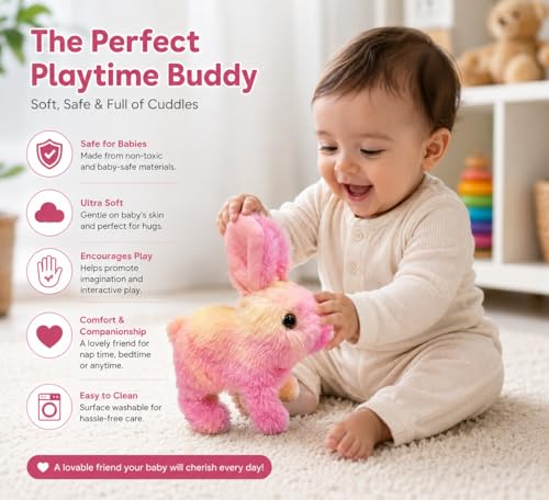 Image of Rabbit Interactive Electronic Pet Plush Bunny Toy with Sounds | Educational Interactive Bunny Rabbit Toy for Baby Kids | Animated Walking Wiggle Ears Twitch Nose Gift for Birthday.
