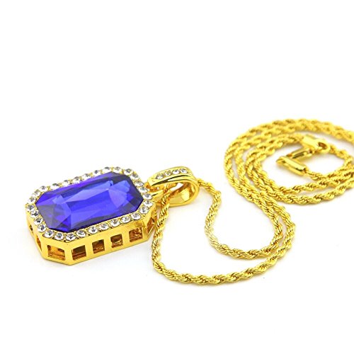 Collier chaîne en corde hip-hop anti-ternissement 3 mm plaqué or avec son pendentif octogonal glacé
