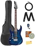 Ibanez GRX70QAL RG Gio Electric Guitar, Left Handed - Transparent Blue Burst Bundle with Gig Bag, Tuner, Strap, Instrument Cable, Austin Bazaar Instructional DVD, and Polishing Cloth
