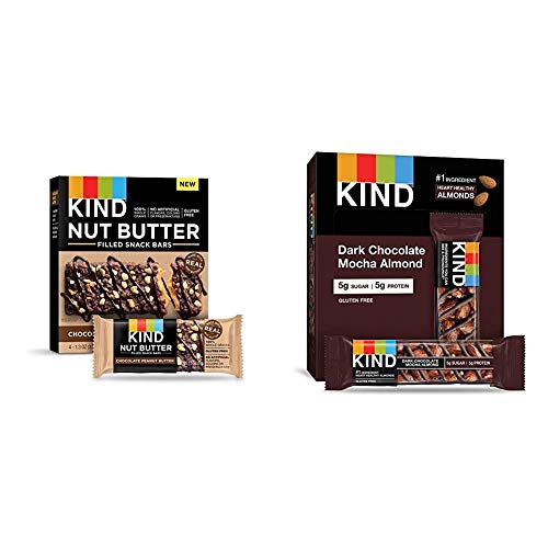 KIND Nut Filled Bars, Chocolate Peanut Butter, 32 Count & Bars, Dark Chocolate Mocha Almond, Gluten Free, Low Sugar, 1.4 Ounce, 12 Count