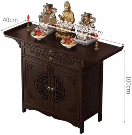 Meditation Altar Table with Storage, Chinese Cabinet Offering Table, Personal Shrine Pedestal for Home Rituals and Incense, Spiritual Decor for Mindfulness
