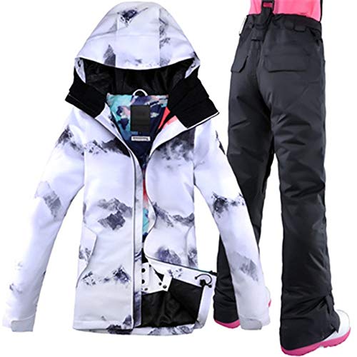 LJYNB Trajes de esquí Mujeres Pintura de Tinta China Chaqueta de esquí para Mujer + pantalón Conjunto de Snowboard para Mujer Chaqueta y pantalón de Snowboard S ski Negro