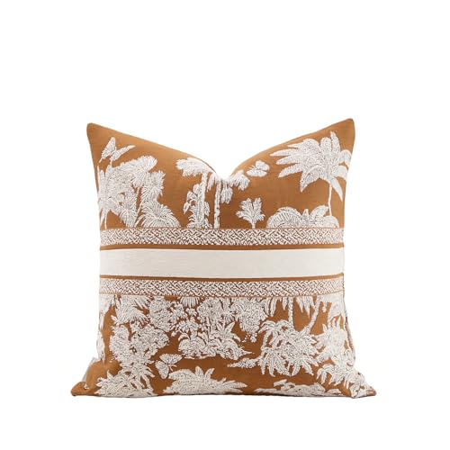 Croker Horse Premium Throw Pillow Covers 20x20 Inches - Tawny Birch Jungle with White Palm Tree Chenille Jacquard Embroidery Decorative Couch Pillow Covers for Living Room Bedroom Sofa by Croker Horse - Used condition - US$31.51