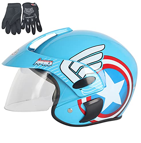 RJHH Casco para Motocicletas Infantiles, Casco Todoterreno, Casco de Motocicletas de Bicicletas para niños y Guantes, niños y niñas, Adecuado Durante 3-10 años,Azul Cover