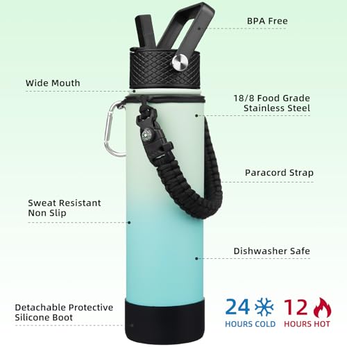 Image of BJPKPK 27oz Insulated Water Bottle with 3 Lids, Straw Lid & Handle