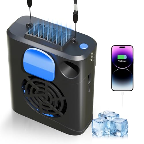 Portable Waist Fan Clip On Rechargeable 3-Speed Settings with Charger and Light, Wearable Personal Belt Fan Cooling, Hands-Free Neck Fan For Outdoor Hiking Jobsite Farms(blue)