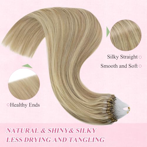 Image of YoungSee Micro Beads Hair Extensions Blonde Microlink Hair Extensions Highlight Blonde with Golden Blond Bead Extension Human Hair for Long Hair 24Inch 57g 50s Natural Hair Extension