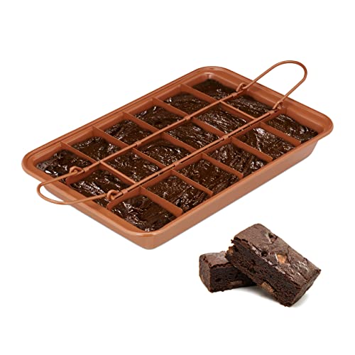 Relaxdays Molde Brownie, Base Extraíble, Antiadherente, Bandeja Bizcocho para 18 Trozos Precortados, de Acero, Marrón, 4x4,5x5,5 cm