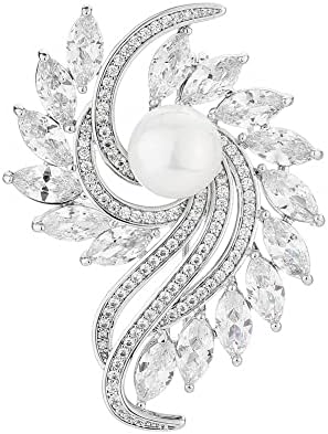 EMEGCY Flower Brooch for Women White Rhinestone Brooch Pearl Crystal Brooch White Lapel Pin Jewelry for Mom Wife