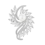 EMEGCY Flower Brooch for Women White Rhinestone Brooch Pearl Crystal Brooch White Lapel Pin Jewelry