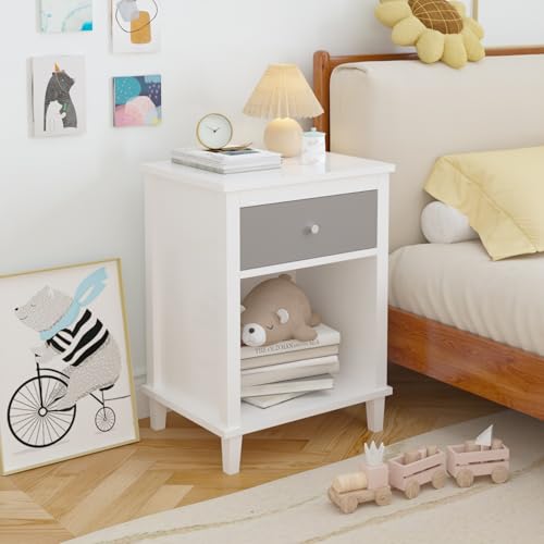PRINKROOMY 26.77''H Nightstand with One Drawer One Shelf,Multifunctional White Bedside