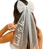 Elegante velo de novia: delicado tul blanco adornado con finas perlas y un gran arco de 18 cm de ancho