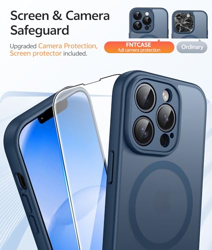 Image of FNTCASE for iPhone 13 Pro Case: [Compatible with Magsafe] Translucent Matte Cases with [Full Camera Protection] [Screen Protector] Military Grade Shockproof Protective Phone Cover - Blue