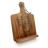 MayAvenue Mothers Gift Special Love Heart Wooden Bamboo Engraved Cookbook Stand, Adjustable Foldable
