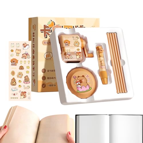 Masoog Juego de escritura para estudiantes, juego escolar diseñado con cariño con diseño de dibujos animados para niños, recompensa de clase con sacapuntas, aspiradora, goma de borrar, bolígrafos para