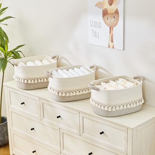 BUBUSUN Woven Baskets, 3-Pack Storage Basket for Living Room, Bedroom, Nursery, Stylish Gift Basket with Handles, Cotton Rope Basket for Toys and Shelves, Multi-Purpose Organizer, White/Beige by BUBUSUN - Image 8