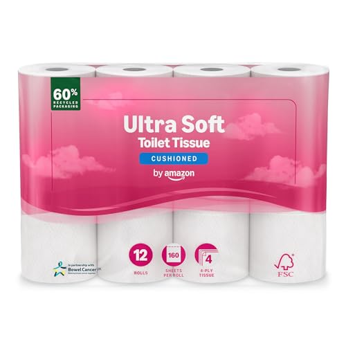 by Amazon Ultra Soft Toilet Tissue 4-ply 12 Rolls (1 Pack of 12) 160 Sheets per Roll FSC Certified