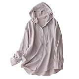 Cotton Linen Hoodie Women Sun Protection Clothing Lightweight Long Sleeve Button Down Shirts Beach Coverups Pink L