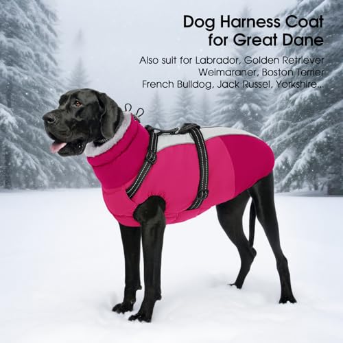 SUNFURA Large Dog Coat with Harness Built in, Warm Dog Jacket Waterproof Pet Winter Coat Snowsuit for Cold Weather, Reflective Fleece Jacket for Large Dogs, Border Collie, Hot Pink XL by SUNFURA - Used condition - Image 7