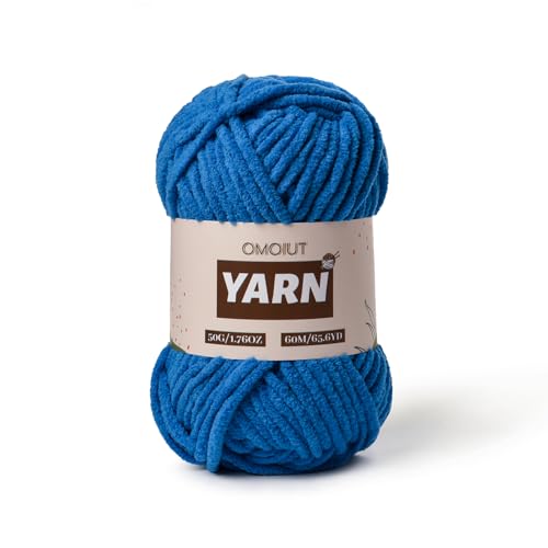 Image of Plush Chenille Chunky Crochet Yarn - Baby Yarn for Crocheting Soft - Velvet Yarns Knitting for Blankets Crafts - Fluffy Amigurumi Yarns 50g / 65.6yd (Blue)