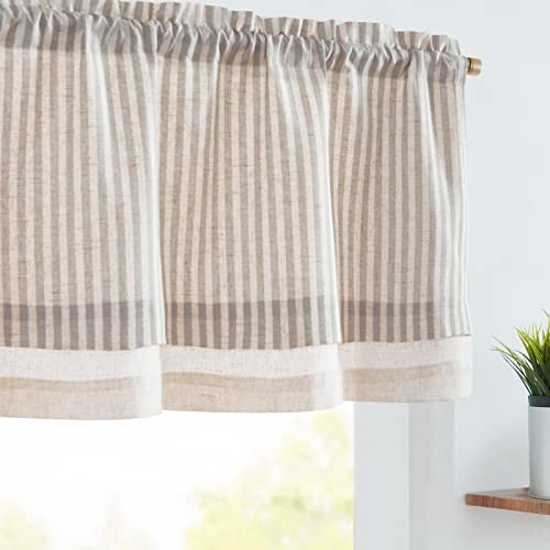 jinchan Linen Valance Curtain Striped Grey Small Window Curtain Double Layer Light Filtering Modern Farmhouse Valance for Kitchen Living Room Bedroom