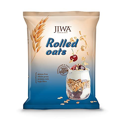 Image of Jiwa Rolled Oats | Protein and Fiber Powerhouse | Jumbo Oats | Ready in 5 Minutes | Healthy Breakfast | Australian Oats | Gluten Free and Wholegrain| 100% Natural | 750 g (Pack of 3)