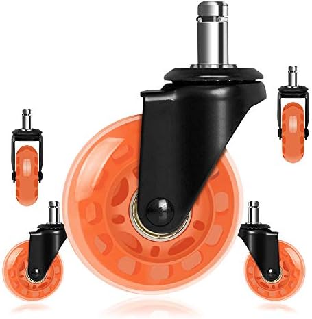 8T8 Office Chair Caster Wheels 2.5'', Swivel Caster Wheels Heavy Duty with Plug-in Stem,Quiet & Smooth Rolling, No Chair Mat Needed, Safe for Hardwood Carpet Tile Floors,Set of 5 (2.5inch, Orange)