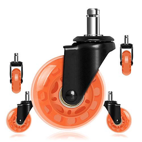 8T8 Office Chair Caster Wheels 2.5'', Swivel Caster Wheels Heavy Duty With Plug-In Stem,Quiet & Smooth Rolling, No Chair Mat Needed, Safe For Hardwood Carpet Tile Floors,Set Of 5 (2.5Inch, Orange) #TOP6