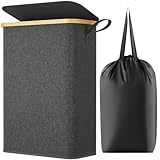 Lifewit 50L Slim Laundry Hamper with Lid, Narrow Laundry Basket with Removable Bag & Bamboo Handles, Fodable Thin Dirty Clothes Hamper for Laundry Collapsible Bin for Bathroom Bedroom Dorm, Dark Grey