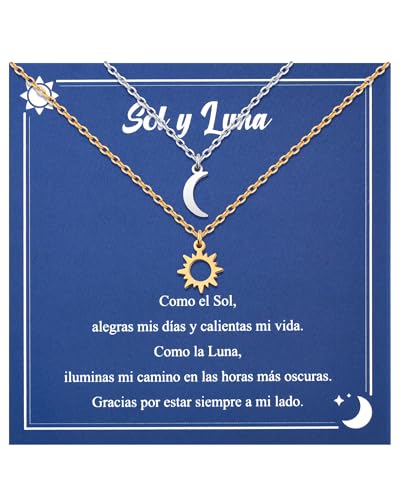 BOCHOI 2 Pcs Collana Sole Luna, Collar De Las Mujeres Regalos Para Amigos Parejas Colgante Mujer Regalos De Novia,Navidad/Cumpleaños/Fiesta-Sol Oro, Luna Plata
