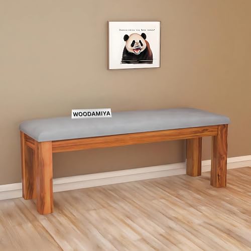 Image of Solid Wood Seating Bench for Indoor and Outdoor Uses l Bench for Daining Room, Balcouny, Office, Gym, Garden l Easy DIY l Teak Finish l 44x14.5x17.5 Inch