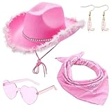 FCXVXCL Sombrero de Cowboy 4pcs Sombrero Vaquero Hombre con Bandana y Gafas de Amor, Western Cowgirl Hat para Baile, Boda, Fiesta, Cosplay