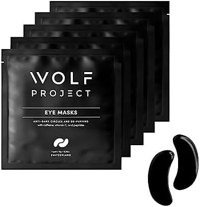 Wolf Project Under Eye Mask for Dark Circles and Puffiness with Caffeine, Vitamin C, Peptides to Instantly Reduce Dark Circles, Puffy Eyes, Undereye Bags, and Wrinkles (5 Pairs)