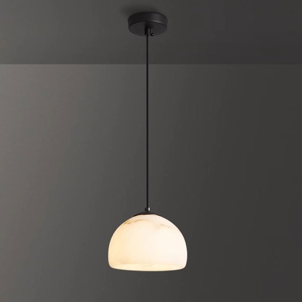 Abinlina Black Mid Century Gold Marble Dome Pendant Light Fixture - Adjustable Height Kitchen Island Lighting For Dining Room, Bedroom, And Farmhouse(Black)