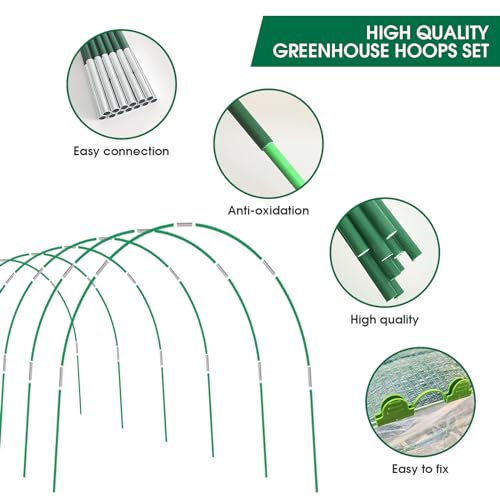 JCKHXG 72pcs Garden Hoops for Raised Bed, 12 Sets of 8FT Long Greenhouse Hoops Grow Tunnel, Rust-Free Fiberglass Support Hoops Frame for Netting, DIY Plant Support Garden Stakes for Row Cover