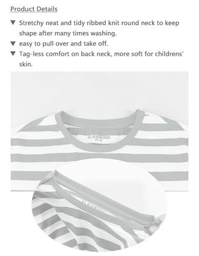 ALAVIKING Kids T Shirts Youth Short Sleeve Striped T-Shirt Cotton Crewneck Tees for Boys or Girls Size 3-12 Years4