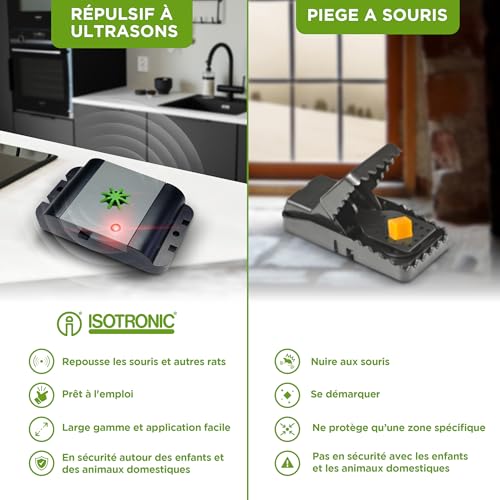 ISOTRONIC Répulsif ultrasons Souris et Rats – Anti-nuisibles pour Grenier, Cave, Garage et Jardin – Protection sans Poison ni piège – Portée Efficace de 40 m² – 3 unités pour intérieur et extérieur – vue 4